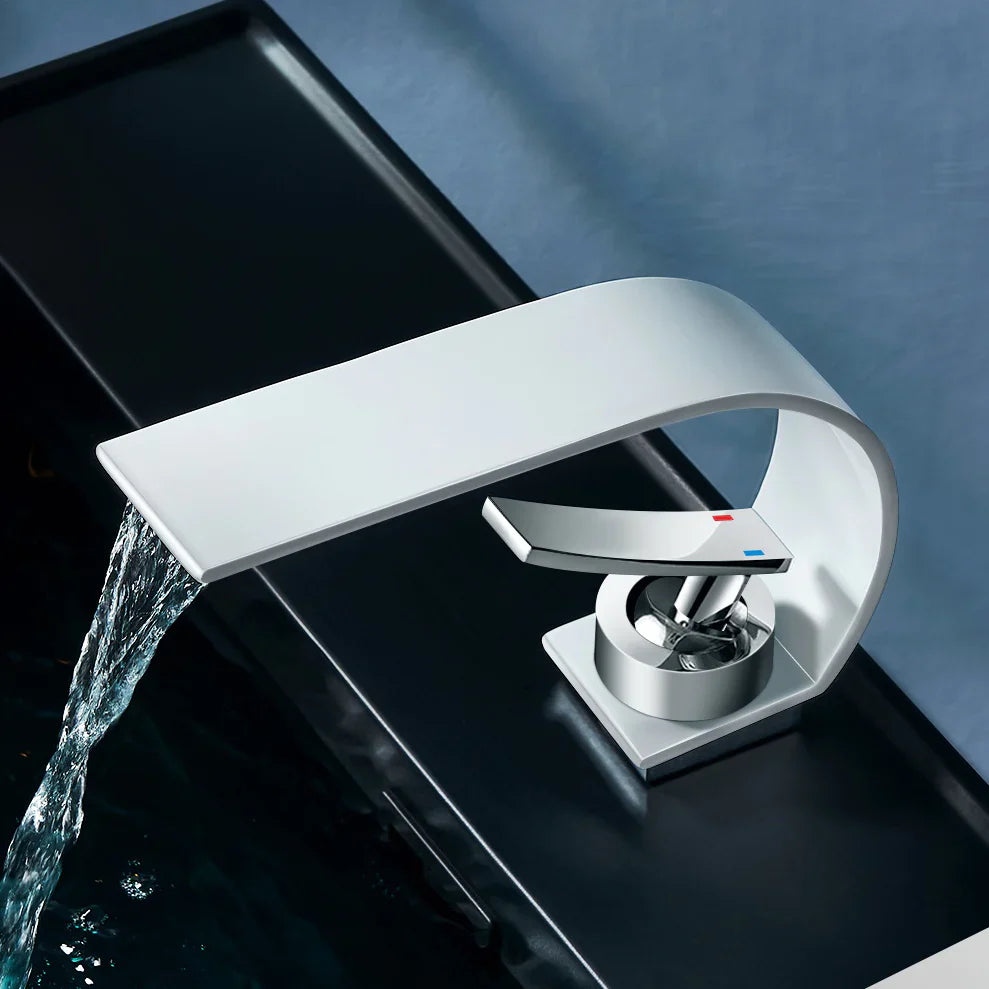 Robinet lavabo salle de bain plat incurvé - Blanc