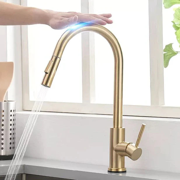 Robinet évier cuisine design mitigeur tactile pivotant - Doré