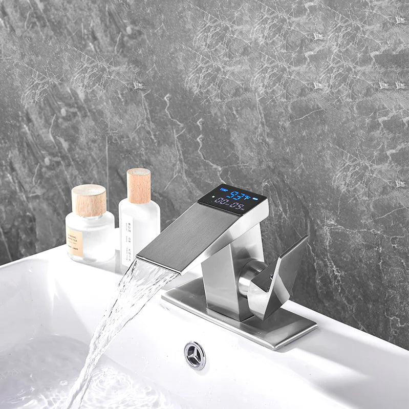 Robinet salle de bain lavabo thermostatique affichage numérique - Argenté - Laiton