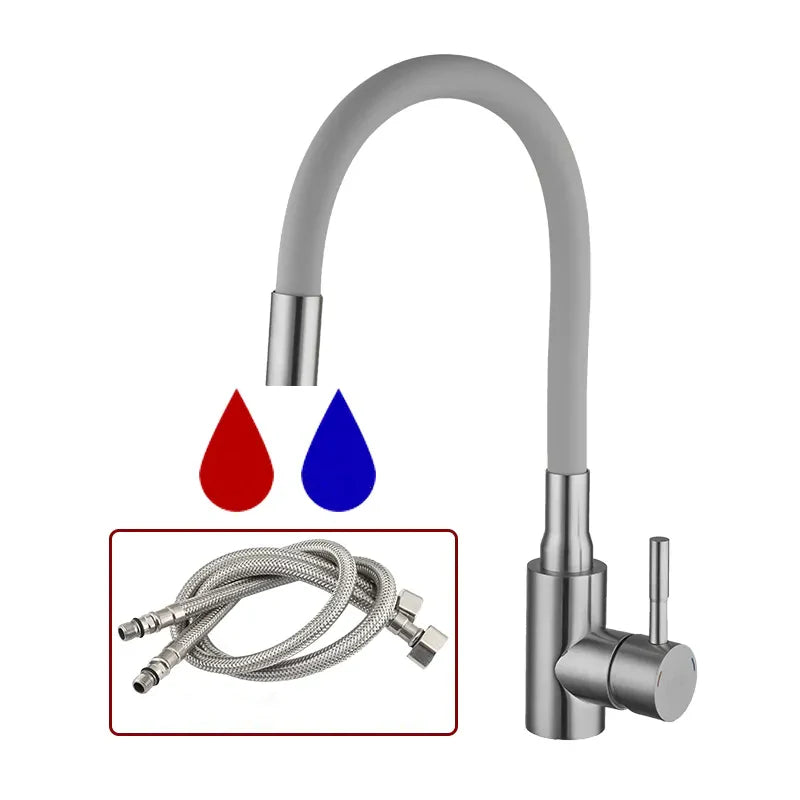 Robinet évier cuisine flexible coloré mitigeur - Argenté