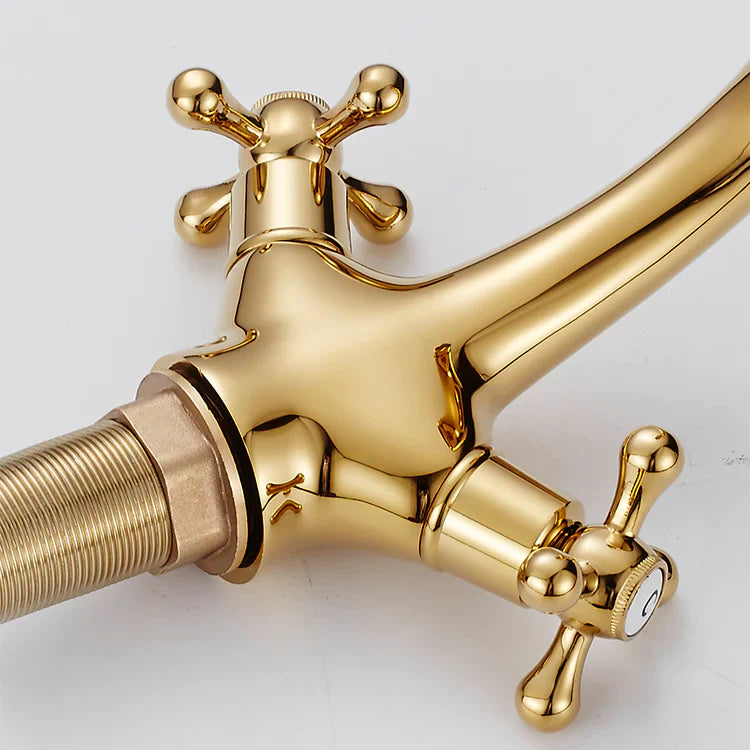 Robinet lavabo salle de bain rétro double poignées - Doré - Laiton