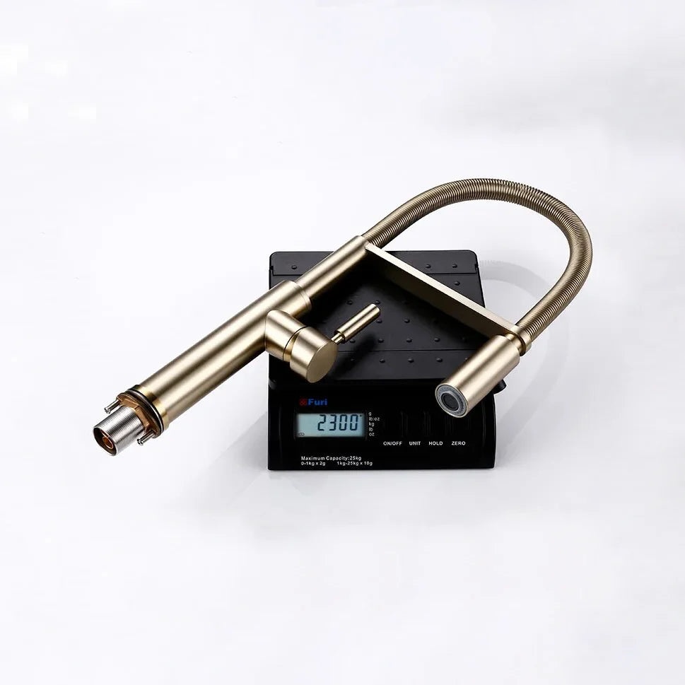 Robinet évier cuisine flexible douchette design - Doré - Laiton