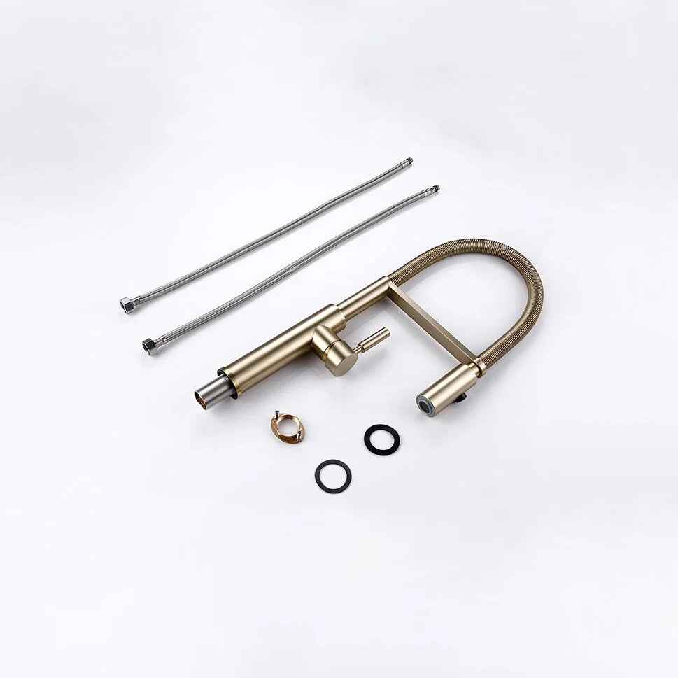 Robinet évier cuisine flexible douchette design - Doré - Laiton