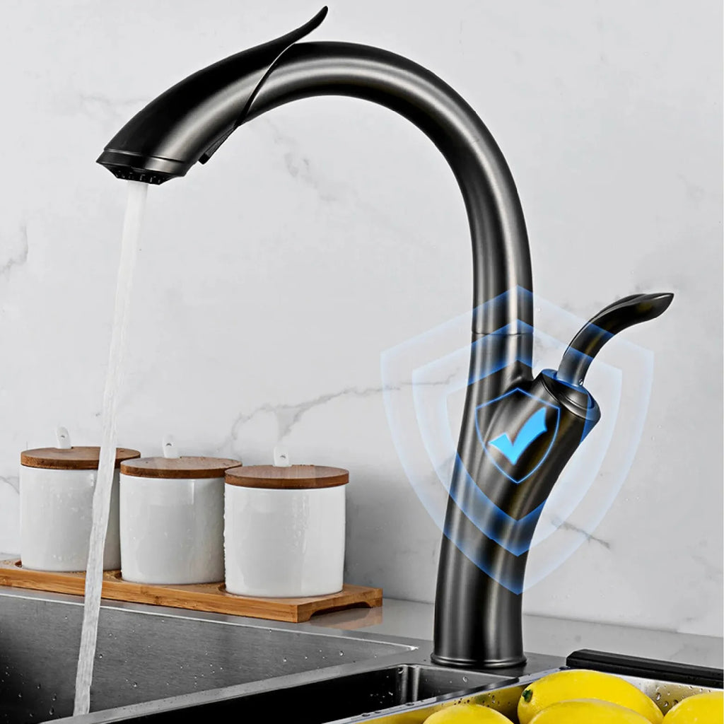 Robinet évier cuisine design flexible douchette - Argenté - Laiton