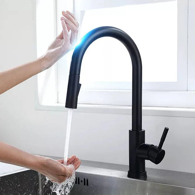 Robinet évier cuisine design mitigeur tactile pivotant - Noir