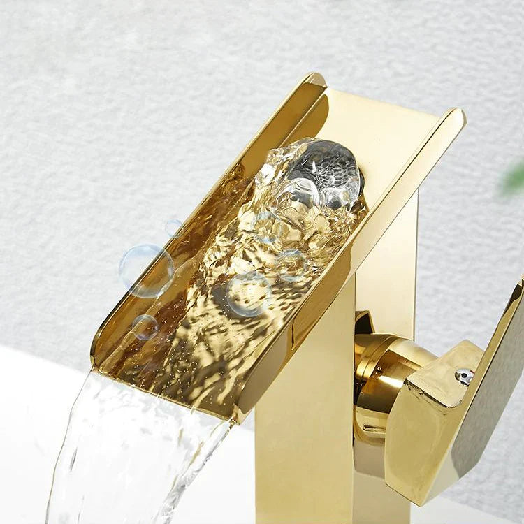 Robinet lavabo salle de bain design rectangulaire cascade - Doré - Laiton