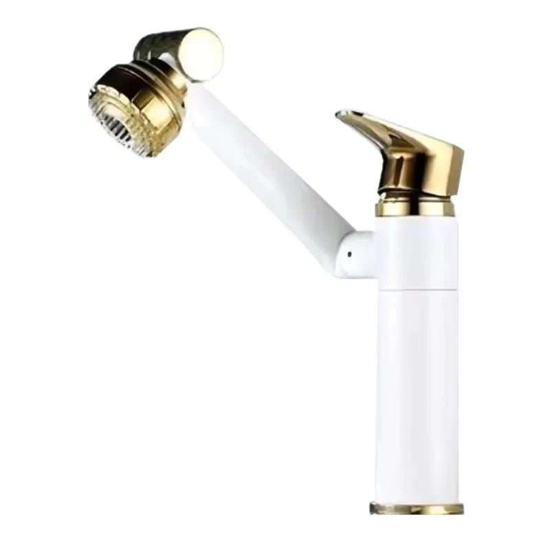 Robinet lavabo salle de bain pivotant rotatif multijet - Blanc - Laiton