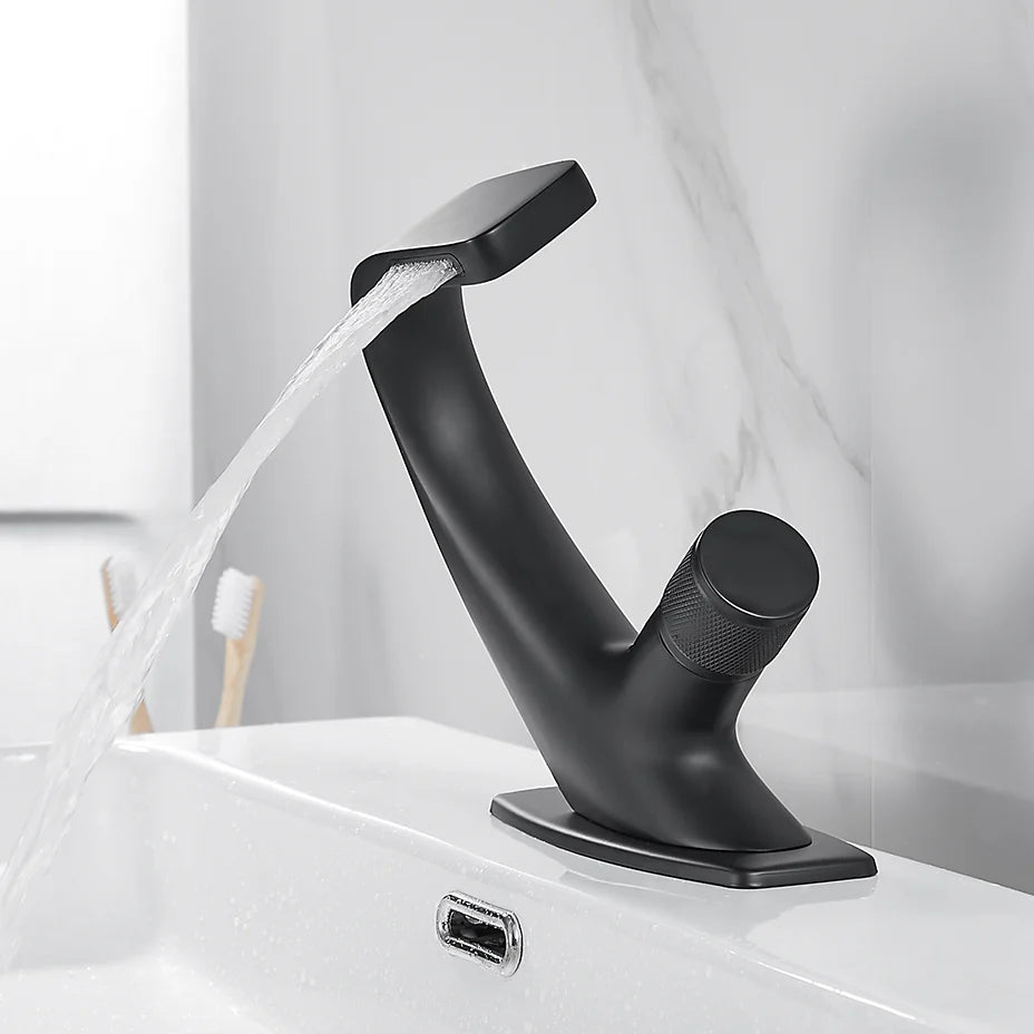 Robinet lavabo salle de bain incurvé mitigeur molette - Blanc - Laiton