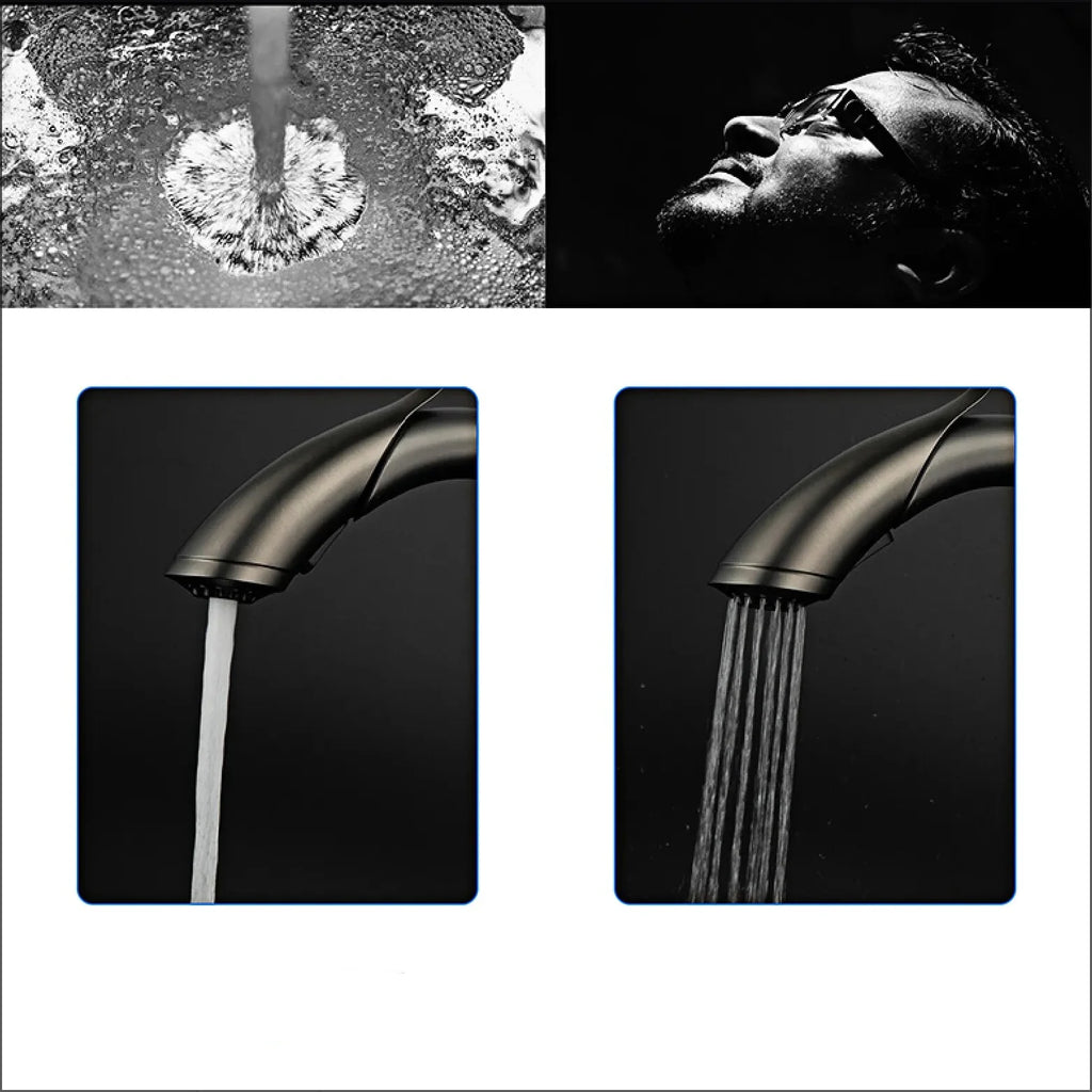 Robinet évier cuisine design flexible douchette - Noir - Laiton