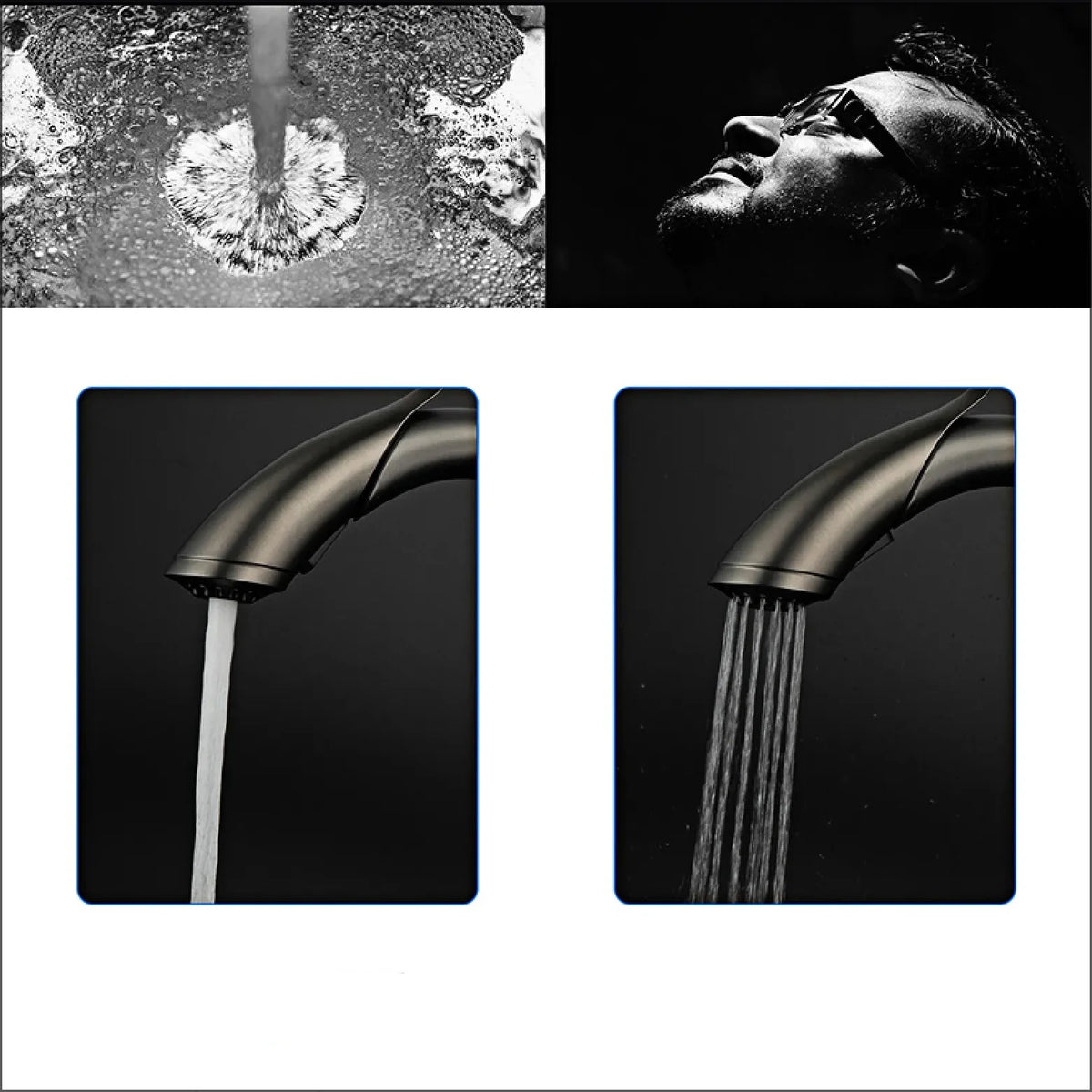 Robinet évier cuisine design flexible douchette - Noir - Laiton