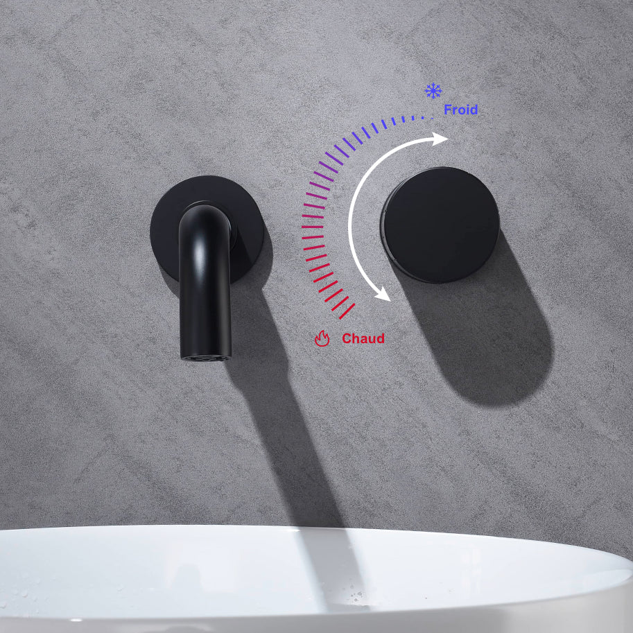 Robinet lavabo salle de bain mural encastrable mitigeur molette - Noir  - Laiton