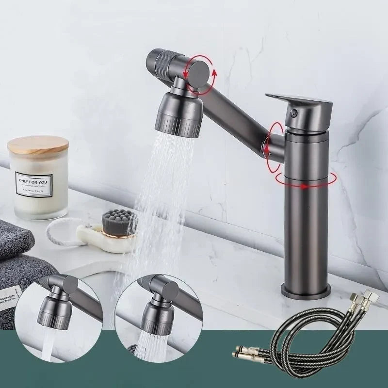 Robinet lavabo salle de bain pivotant rotatif multijet - Argenté - Laiton