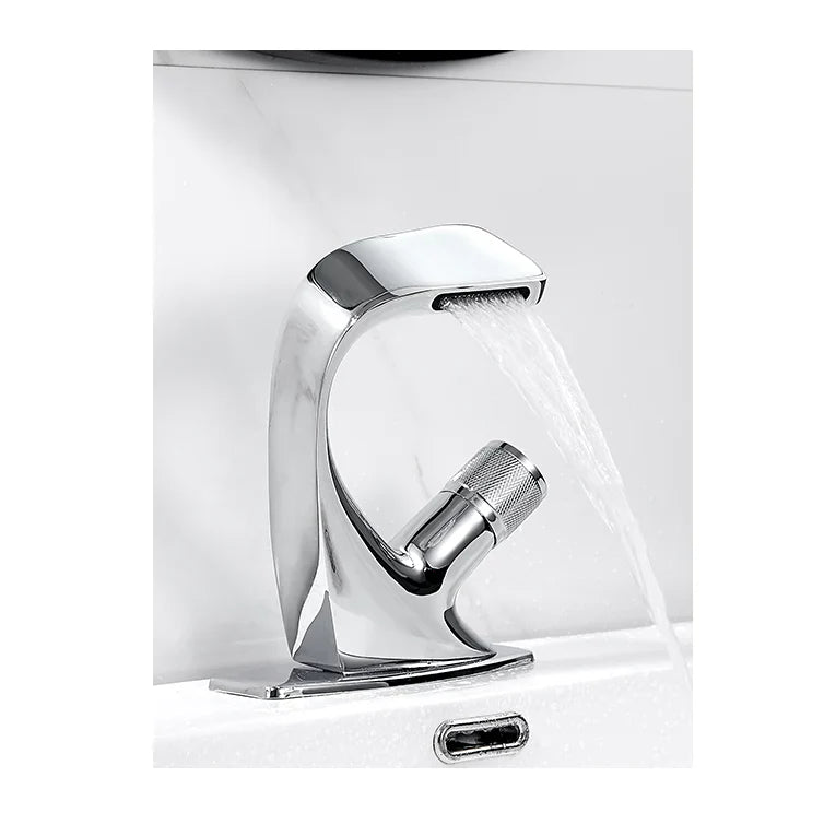 Robinet lavabo salle de bain incurvé mitigeur molette - Argenté - Laiton