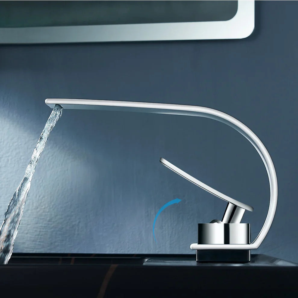 Robinet lavabo salle de bain plat incurvé - Blanc