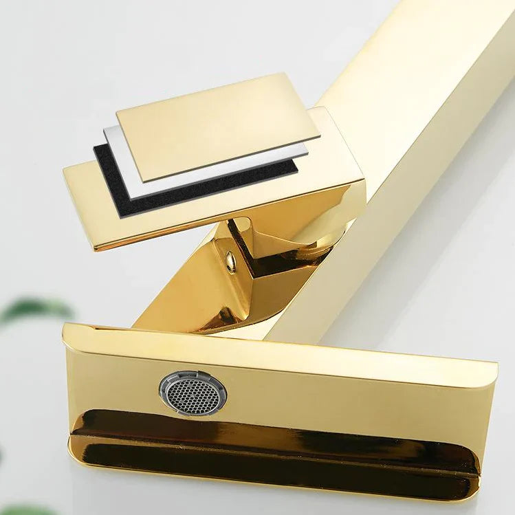 Robinet lavabo salle de bain design rectangulaire cascade - Doré - Laiton