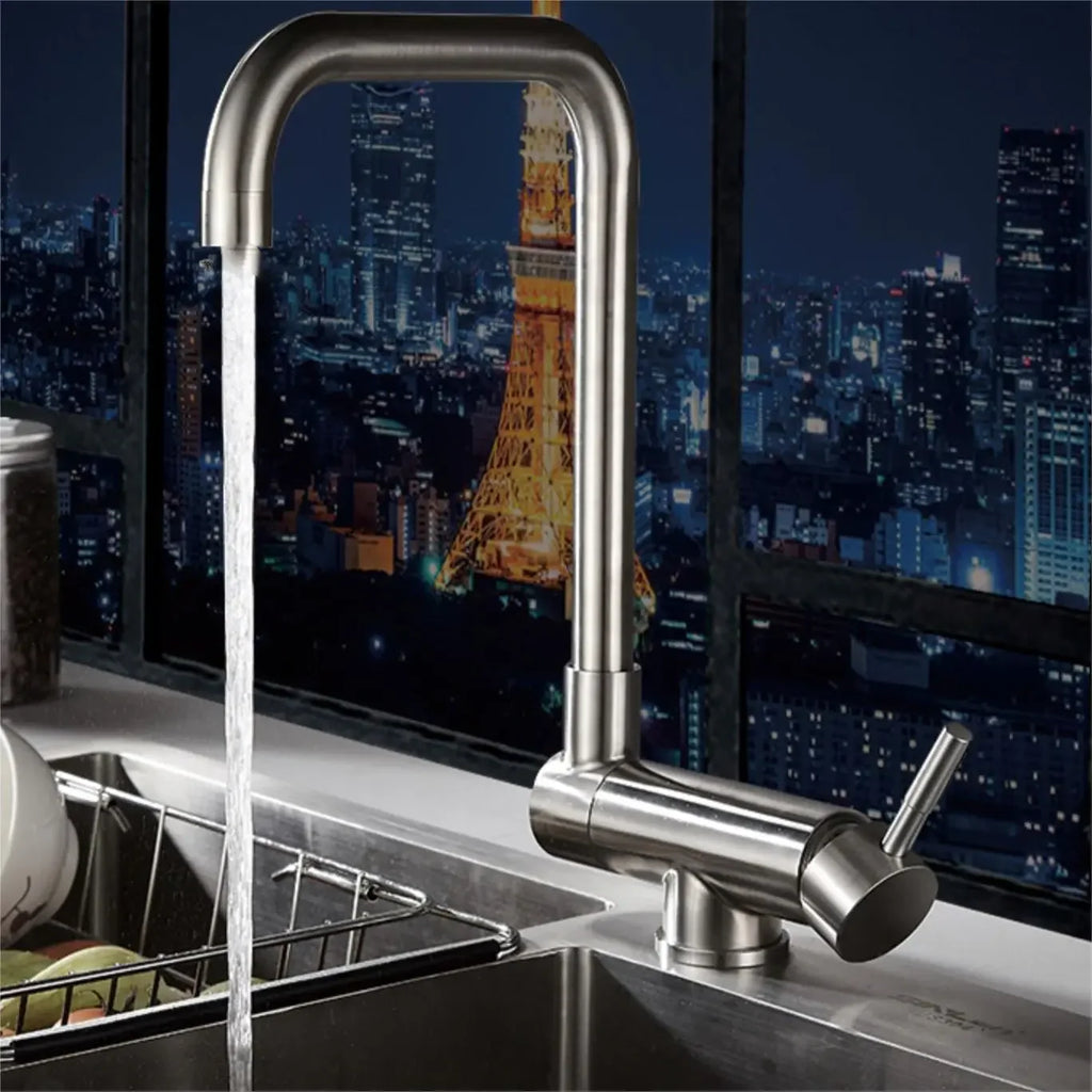Robinet évier cuisine pivotant pliable mitigeur - Argenté