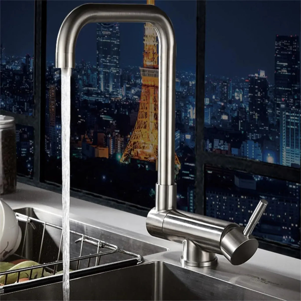 Robinet évier cuisine pivotant pliable mitigeur - Argenté