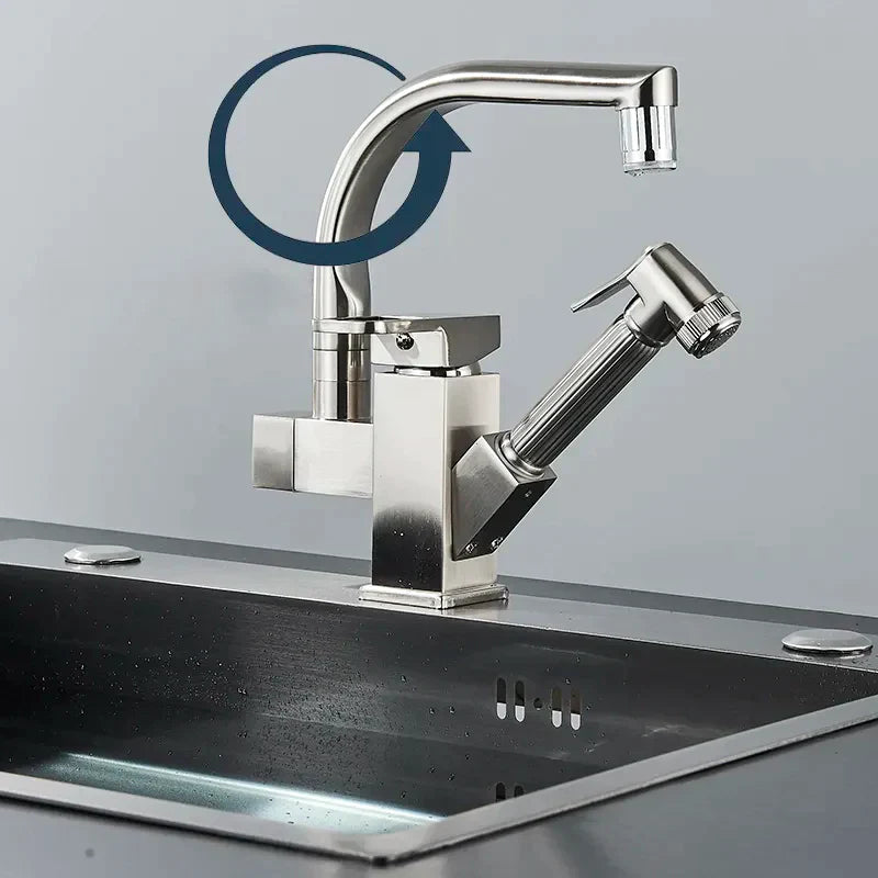 Robinet évier cuisine design mitigeur led flexible douchette pistolet - Argenté - Laiton