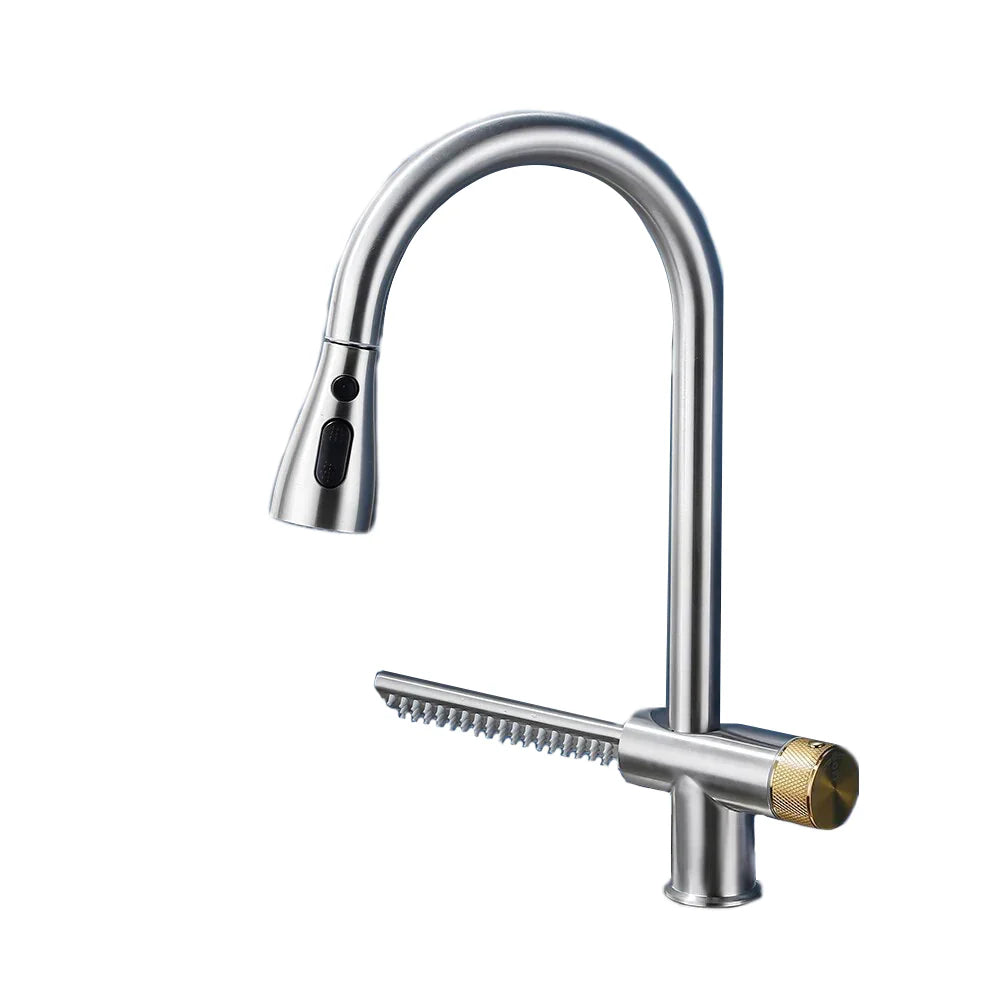 Robinet évier cuisine cascade flexible douchette - Argenté - Laiton