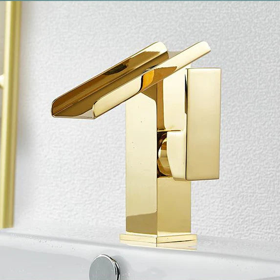 Robinet lavabo salle de bain design rectangulaire cascade - Doré - Laiton