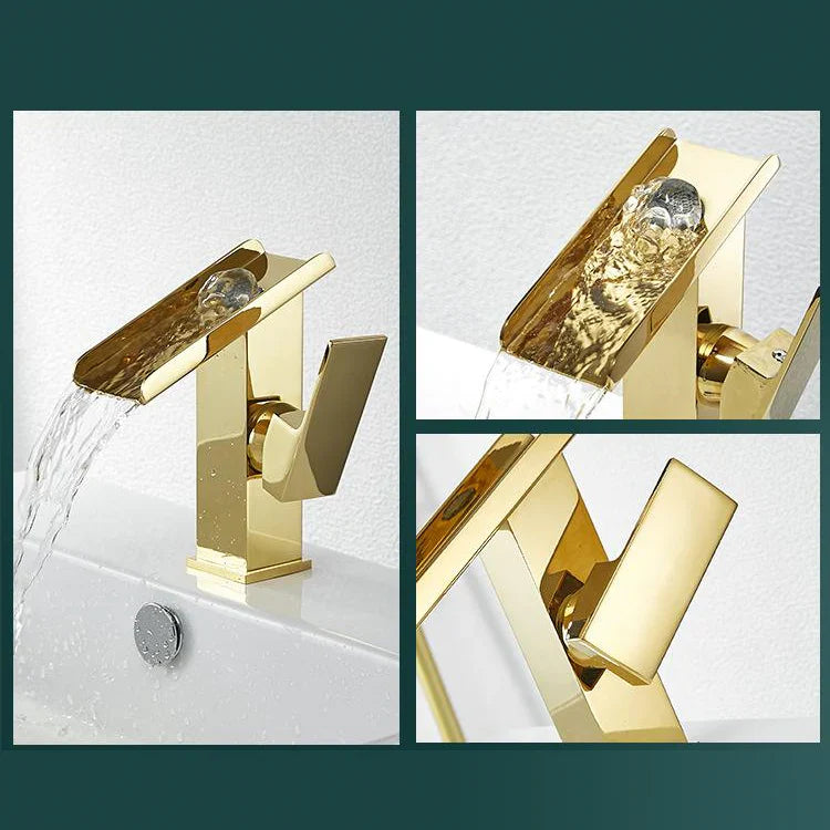 Robinet lavabo salle de bain design rectangulaire cascade - Doré - Laiton