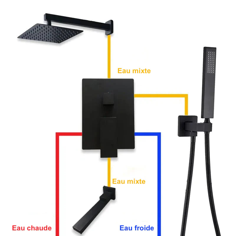 Robinet baignoire salle de bain colonne de douche douchette - Noir - Laiton