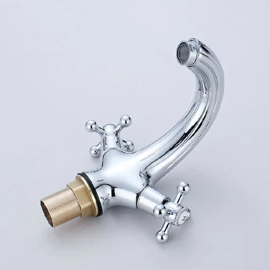 Robinet lavabo salle de bain rétro double poignées - Argenté - Laiton