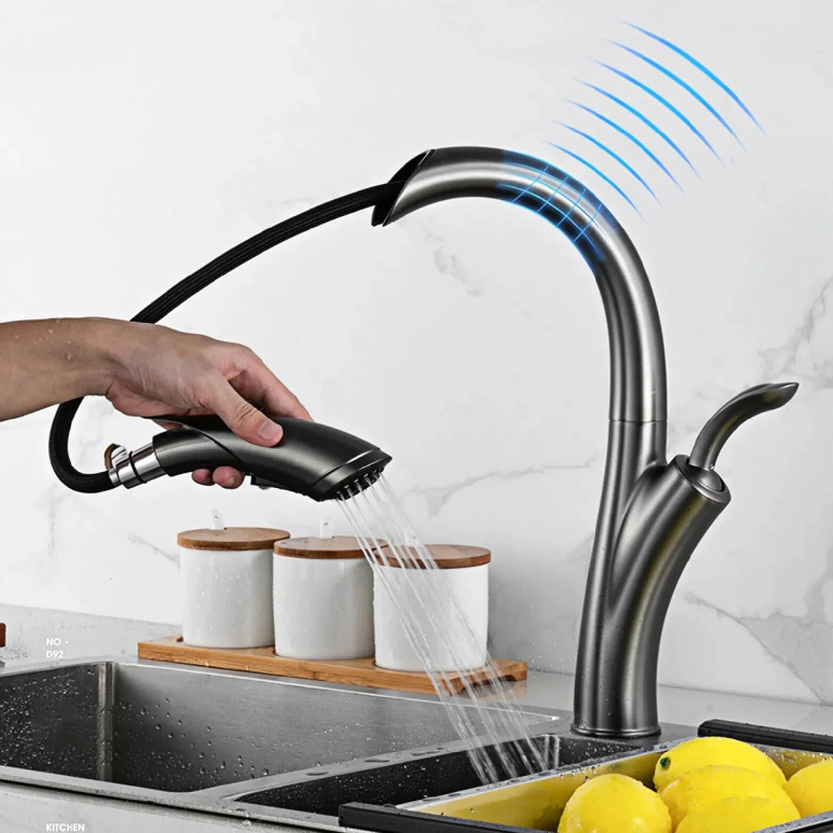 Robinet évier cuisine design flexible douchette - Argenté - Laiton