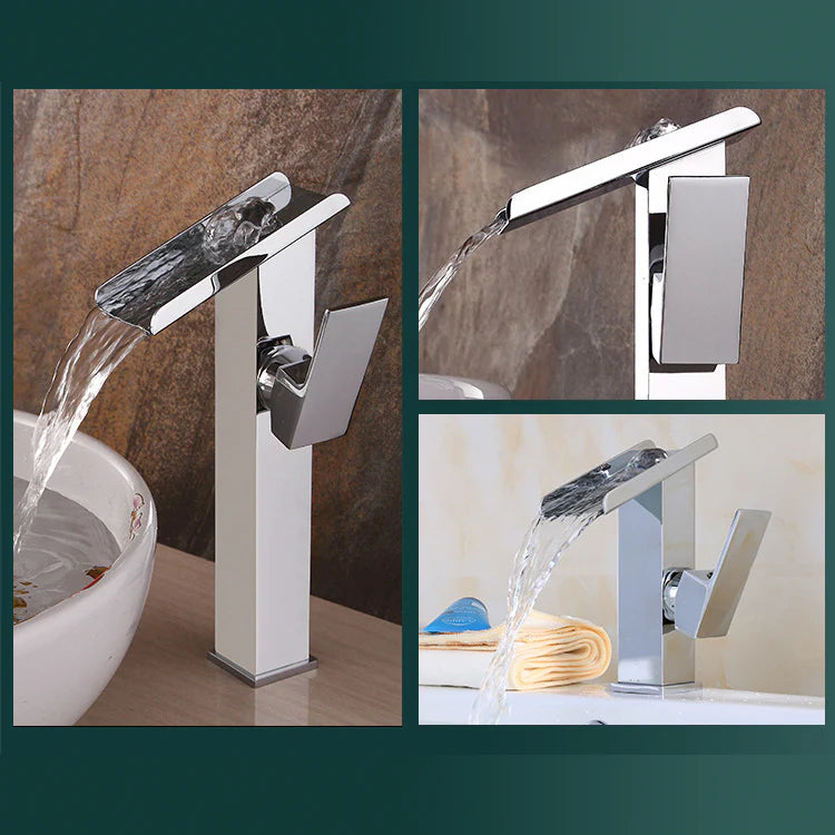 Robinet lavabo salle de bain design rectangulaire cascade - Argenté - Laiton