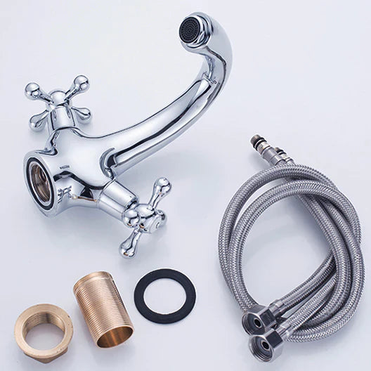 Robinet lavabo salle de bain rétro double poignées - Argenté - Laiton