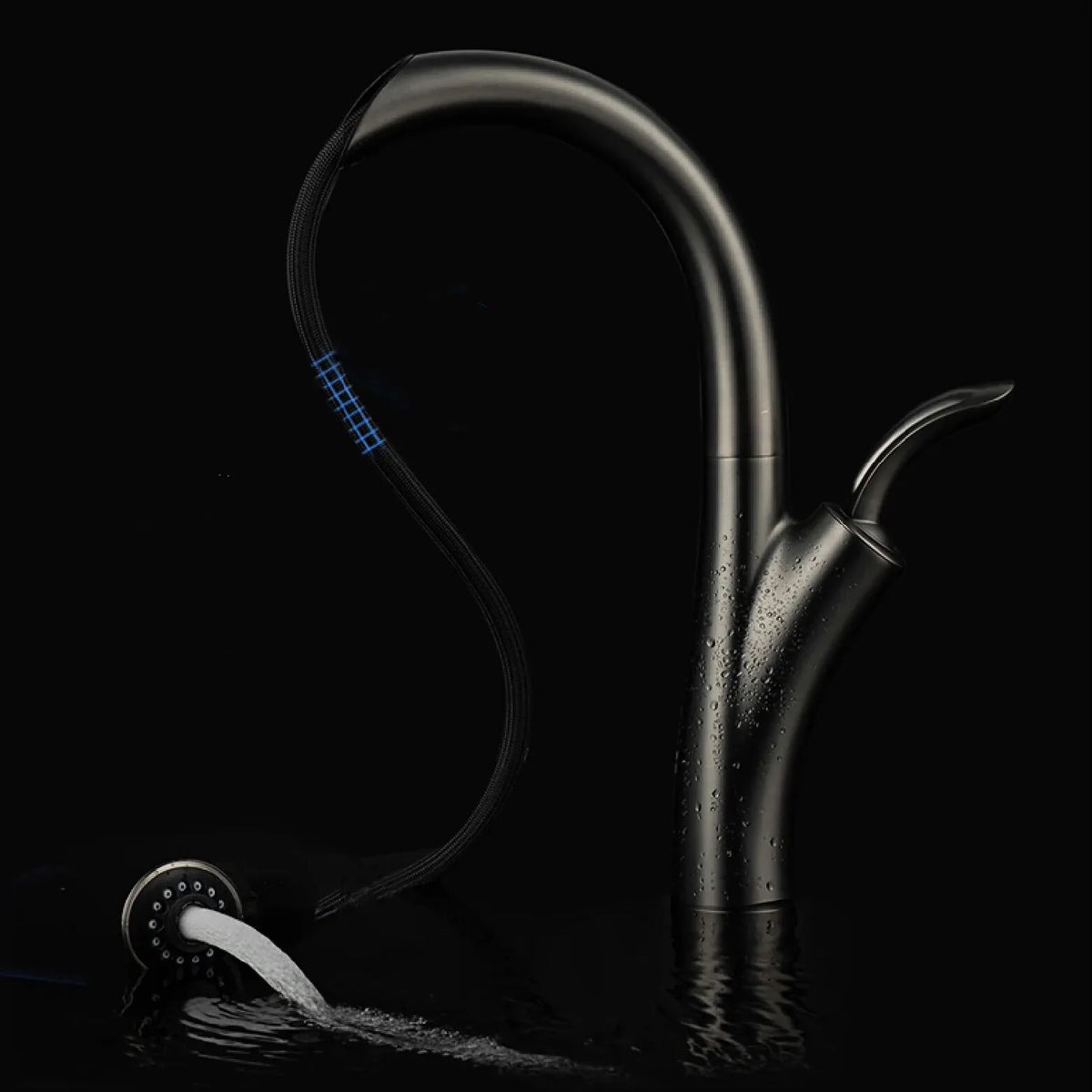 Robinet évier cuisine design flexible douchette - Noir - Laiton