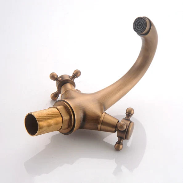 Robinet lavabo salle de bain rétro double poignées - Bronze - Laiton