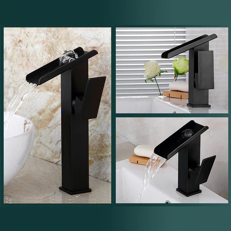 Robinet lavabo salle de bain design rectangulaire cascade - Noir - Laiton