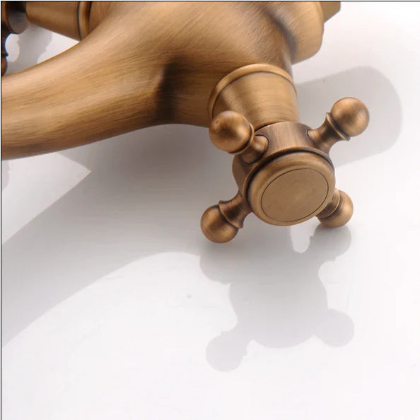 Robinet lavabo salle de bain rétro double poignées - Bronze - Laiton