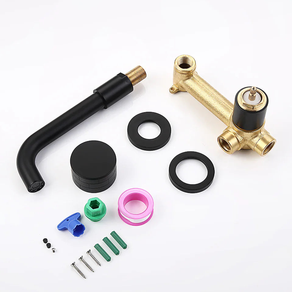 Robinet lavabo salle de bain mural encastrable mitigeur molette - Noir  - Laiton