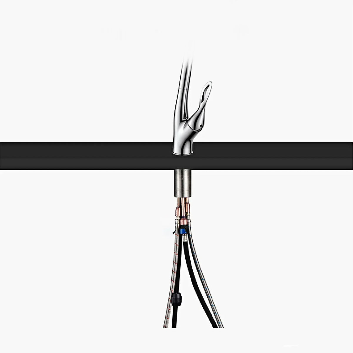 Robinet évier cuisine design flexible douchette - Argenté - Laiton