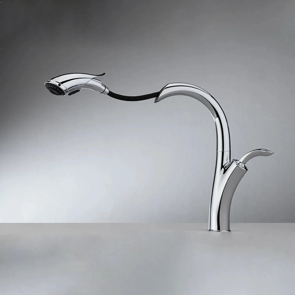 Robinet évier cuisine design flexible douchette - Argenté - Laiton