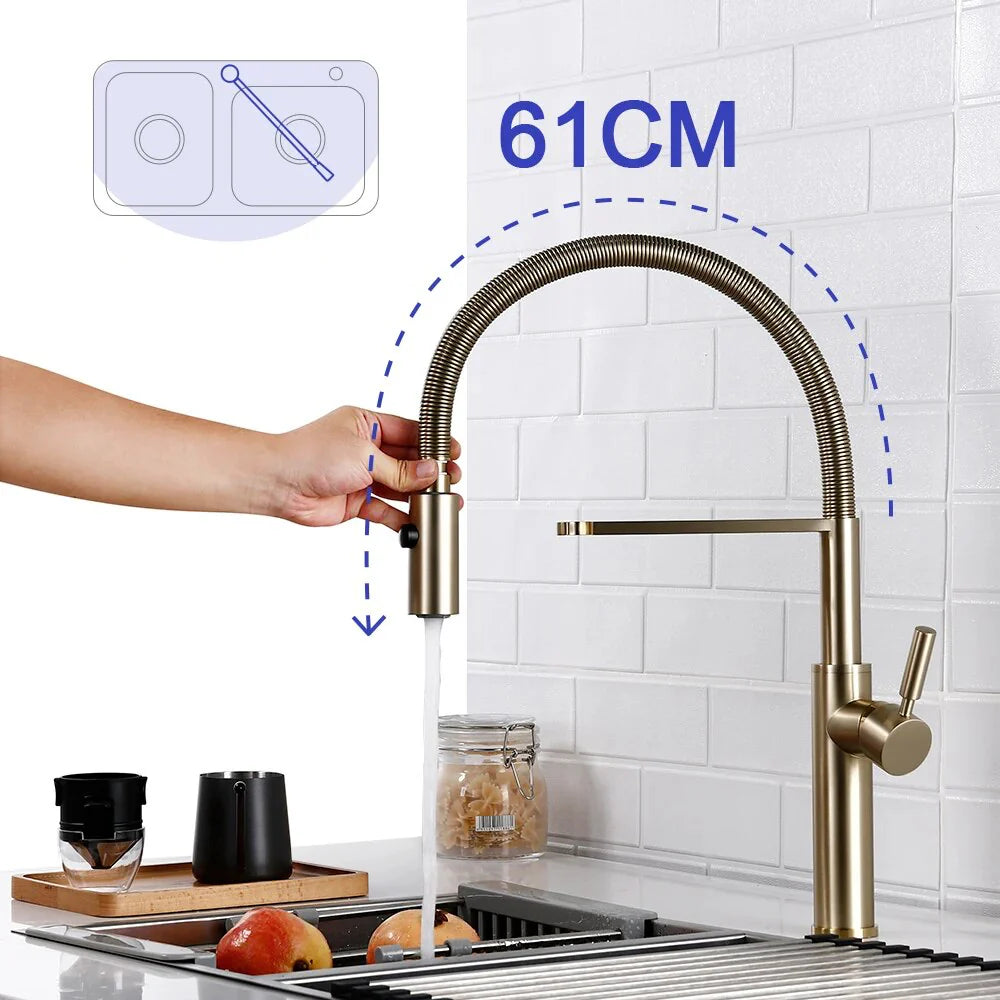 Robinet évier cuisine flexible douchette design - Doré - Laiton