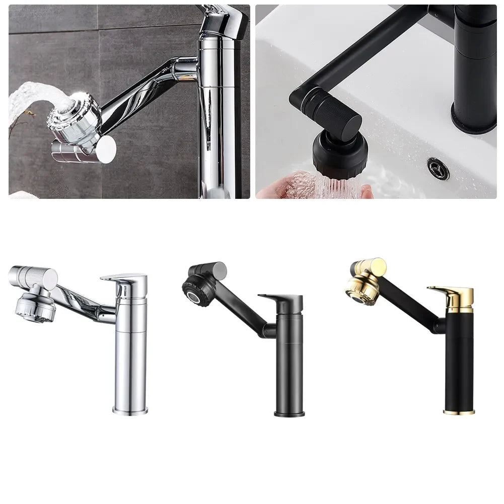 Robinet lavabo salle de bain pivotant rotatif multijet - Argenté - Laiton