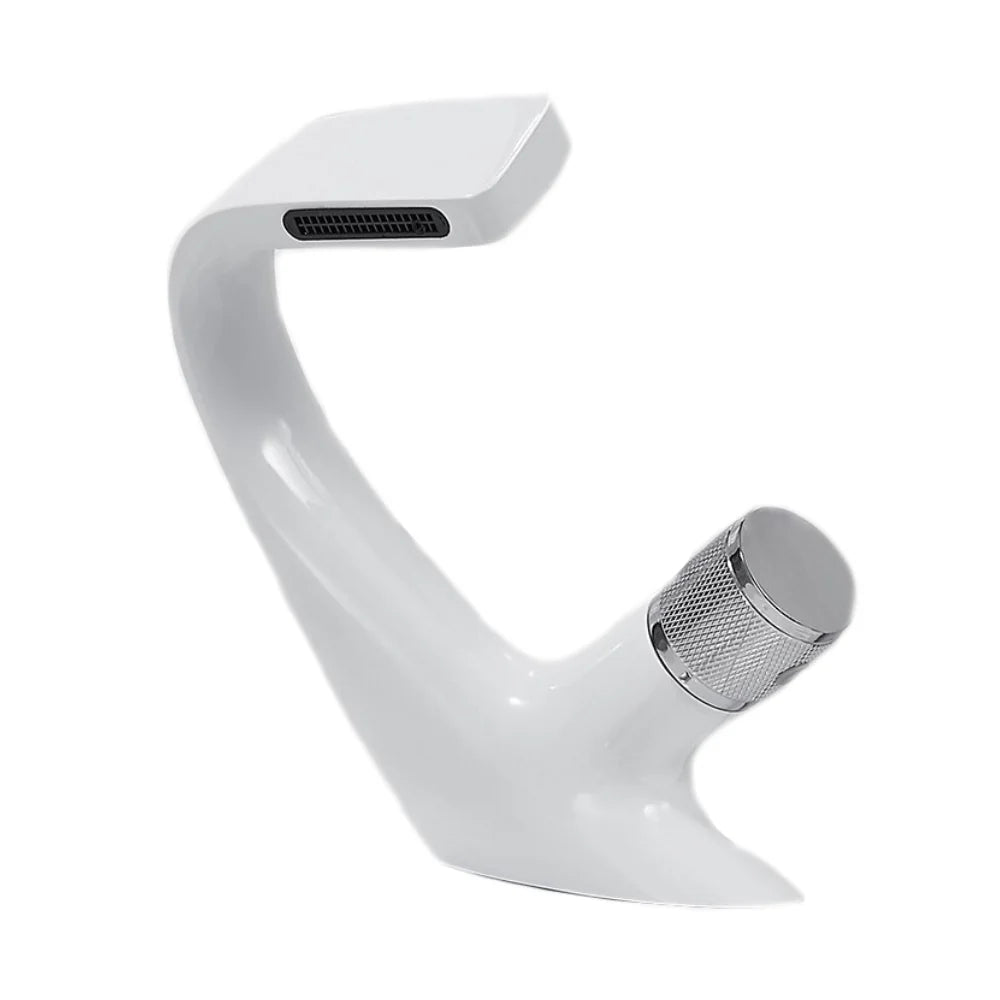 Robinet lavabo salle de bain incurvé mitigeur molette - Blanc - Laiton
