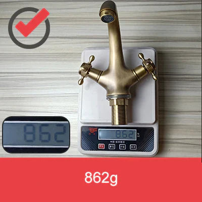 Robinet lavabo salle de bain rétro double poignées - Doré - Laiton