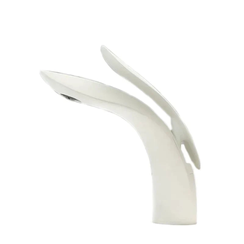 Robinet lavabo salle de bain mitigeur design arrondi - Blanc - Laiton