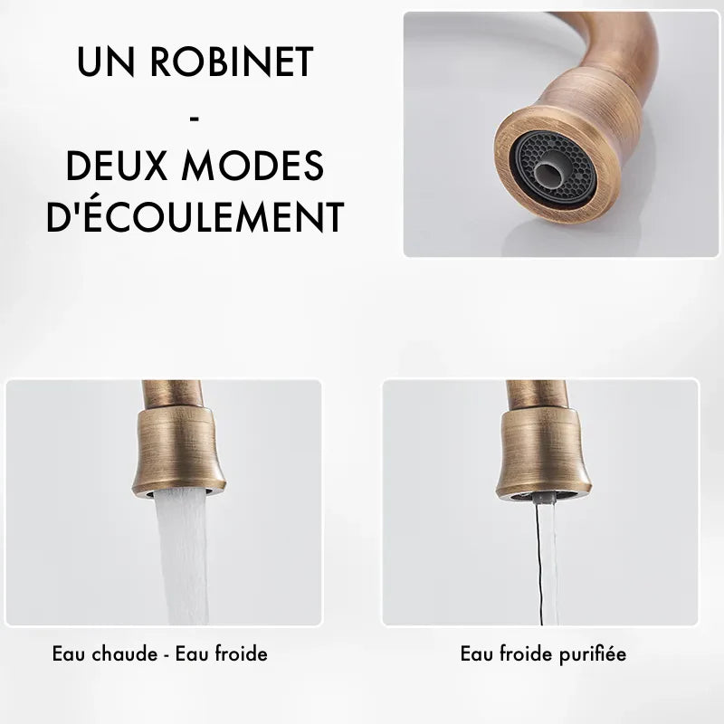 Robinet évier cuisine rétro mitigeur purificateur d'eau - Doré - Laiton