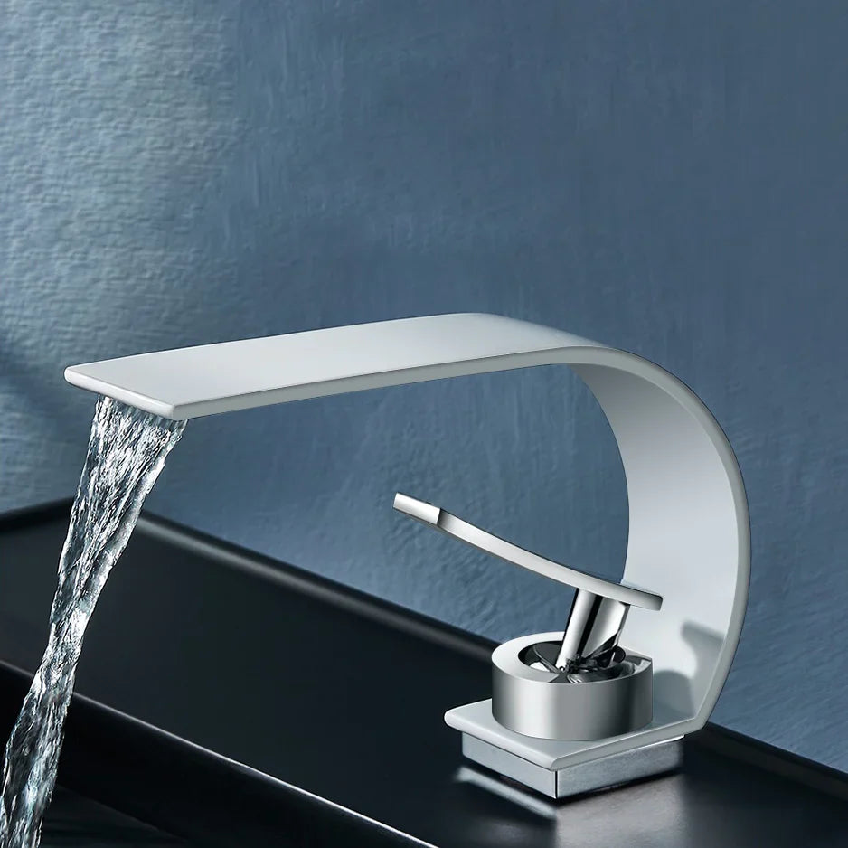 Robinet lavabo salle de bain plat incurvé - Blanc