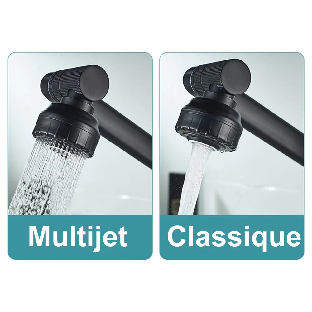 Robinet lavabo salle de bain pivotant rotatif multijet - Noir - Laiton