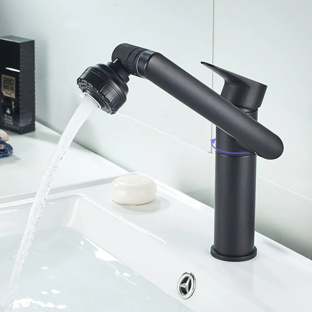 Robinet lavabo salle de bain pivotant rotatif multijet - Noir - Laiton
