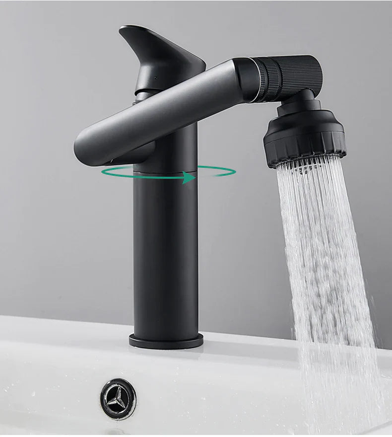 Robinet lavabo salle de bain pivotant rotatif multijet - Noir - Laiton