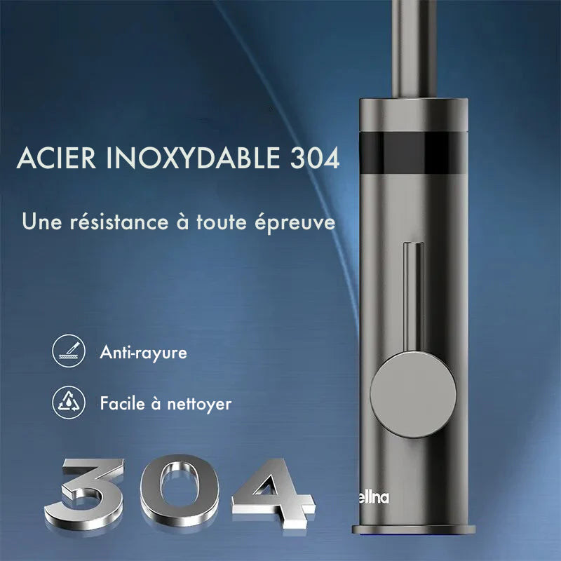 Robinet évier cuisine mitigeur affichage numérique thermostatique - Argenté