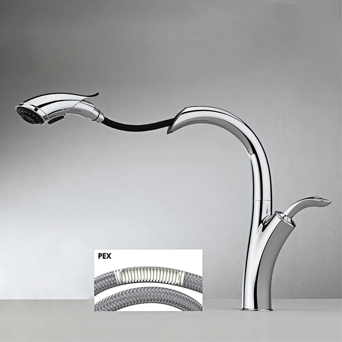 Robinet évier cuisine design flexible douchette - Argenté - Laiton