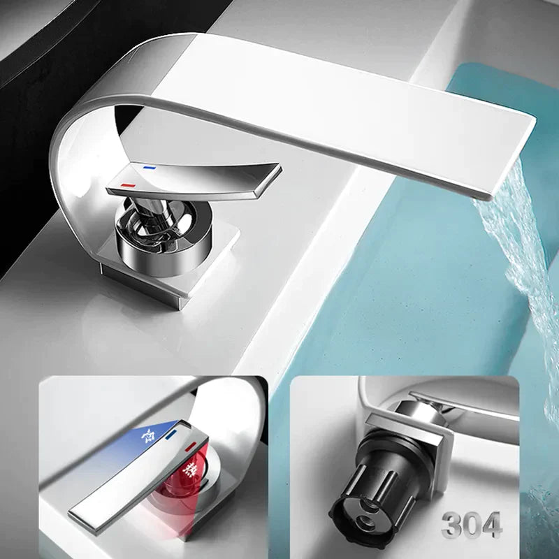 Robinet lavabo salle de bain plat incurvé - Blanc